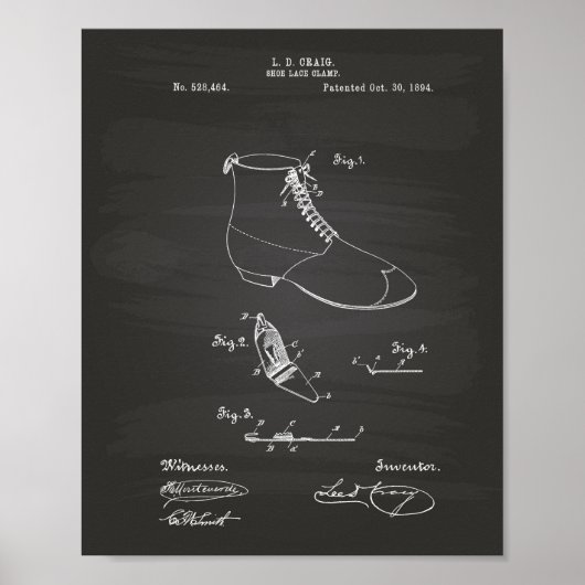 Shoe Lace Clamp 1894 Patent Art Chalkboard Poster (Voorkant)