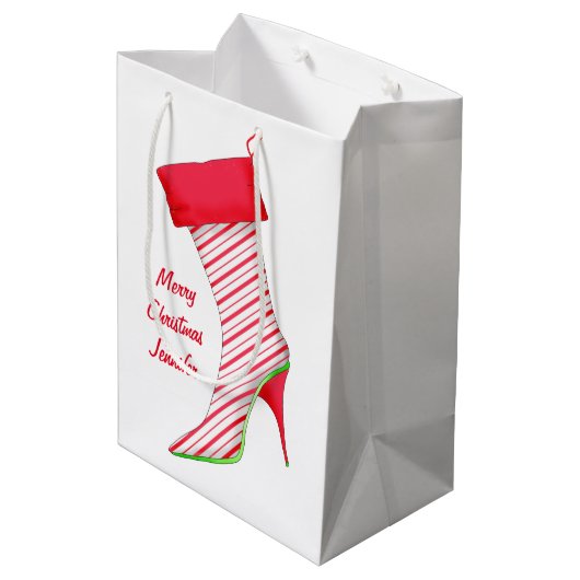 Shoe Lover Name Persoonlijke kerststop Medium Cadeauzakje (Achterkant Gekanteld)