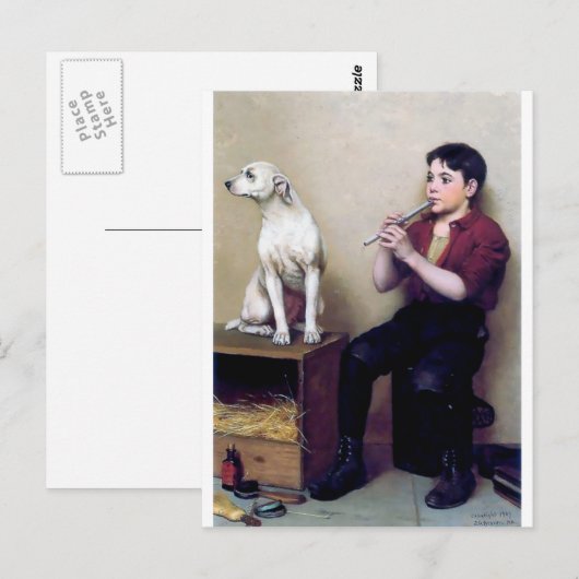 Shoe shine Boy die flute en zijn Dog speelt Briefkaart (Voorkant / Achterkant)