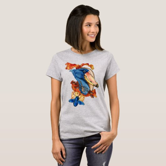 Shoebill, libel, en bloemen t-shirt (Voorkant volledig)