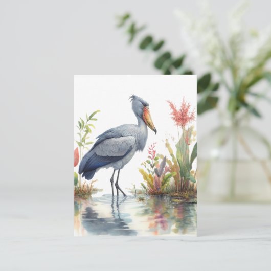 Shoebill Stork Waterverf schilderij Briefkaart (Staand voorkant)