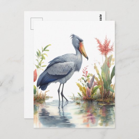 Shoebill Stork Waterverf schilderij Briefkaart (Voorkant / Achterkant)