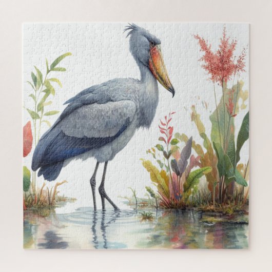 Shoebill Stork Waterverf schilderij Legpuzzel (Verticaal)