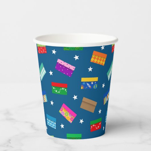 Shoebox Star Paper Cup - Blauw Papieren Bekers (Achterkant)