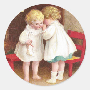 Shoeless Girls Whispering Vintage Kerstmis Ronde Sticker