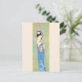 Shoen Uemura 上村松園 夏 着物 女性 舞妓 芸者 日本画 美人画 浮世絵 青 緑 Briefkaart (Staand voorkant)
