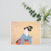 Shoen Uemura 上村松園 桜 春 着物 女性 舞妓 芸者 日本画 美人画 浮世絵 青 Briefkaart (Staand voorkant)