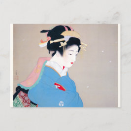 Shoen Uemura 上村松園 着物 女性 冬 雪 舞妓 芸者 日本画 美人画 浮世絵 青 Briefkaart