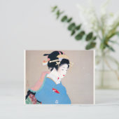 Shoen Uemura 上村松園 着物 女性 冬 雪 舞妓 芸者 日本画 美人画 浮世絵 青 Briefkaart (Staand voorkant)