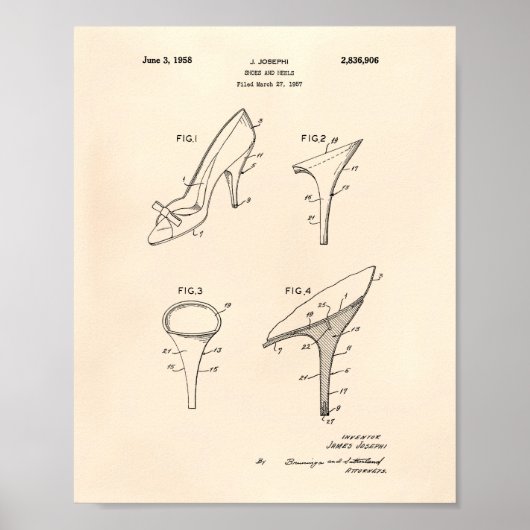 Shoes and Heels 1958 Patent Art Old Peper Poster (Voorkant)