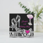 Shoes Pink 30th Birthday Party Zebra Champagne Kaart (Staand voorkant)