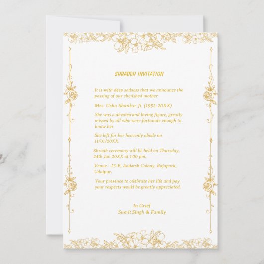 Shok Sandesh Hindu Shraddh Kaart (Voorkant)