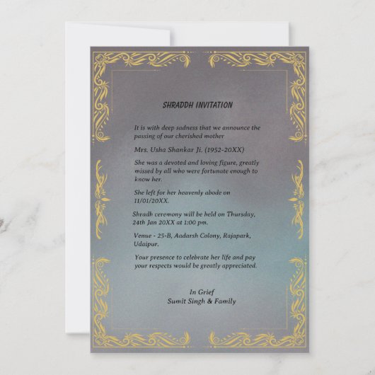 Shok Sandesh Hindu Shraddh Kaart (Voorkant)