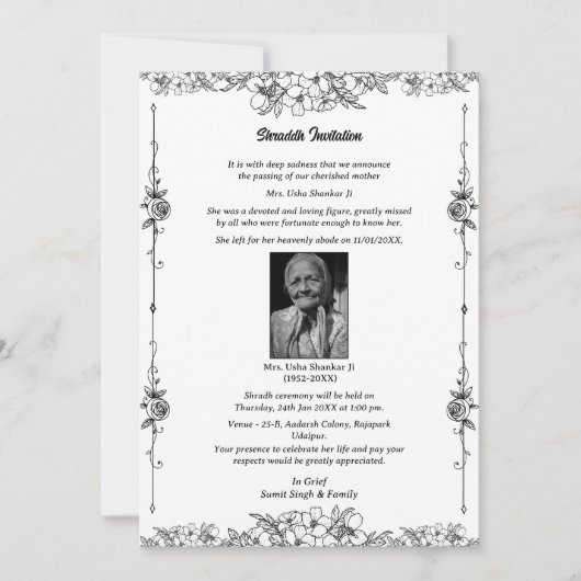 Shok Sandesh Hindu Shraddh Kaart (Voorkant)