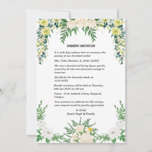 Shok Sandesh Hindu Shraddh Kaart (Voorkant)