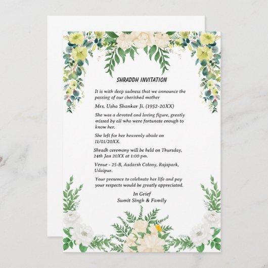 Shok Sandesh Hindu Shraddh Kaart (Voorkant / Achterkant)