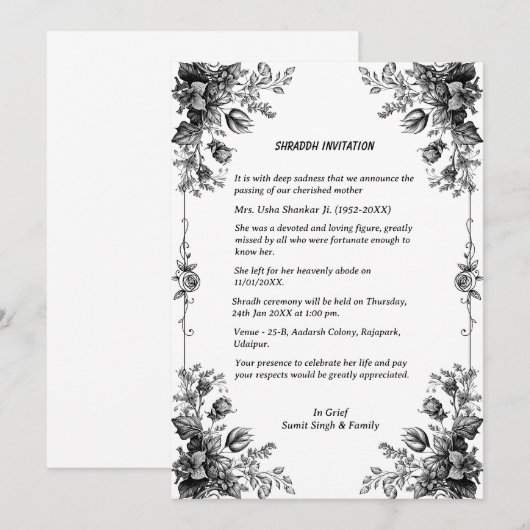 Shok Sandesh Hindu Shraddh Kaart (Voorkant / Achterkant)