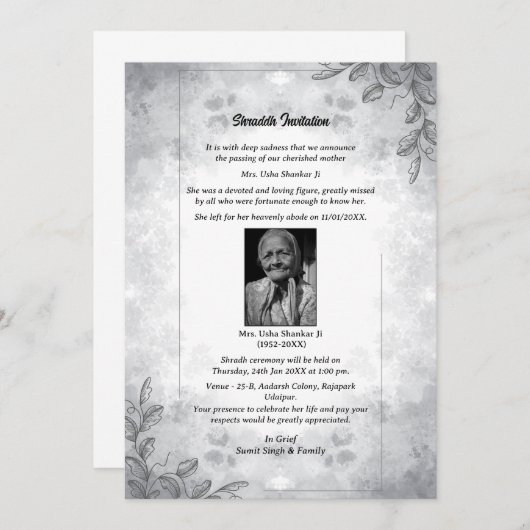 Shok Sandesh Hindu Shraddh Kaart (Voorkant / Achterkant)