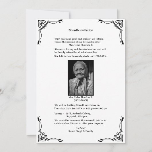 Shok Sandesh Hindu Shraddh Kaart (Voorkant)