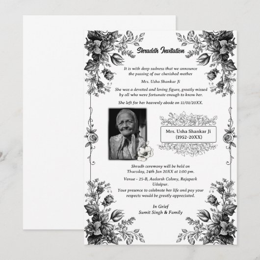 Shok Sandesh Hindu Shraddh Kaart (Voorkant / Achterkant)