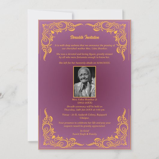 Shok Sandesh Hindu Shraddh Kaart (Voorkant)