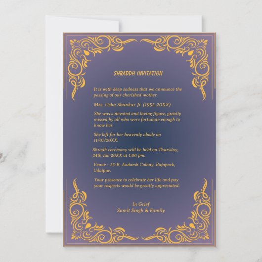 Shok Sandesh Hindu Shraddh Kaart (Voorkant)