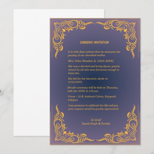 Shok Sandesh Hindu Shraddh Kaart (Voorkant / Achterkant)