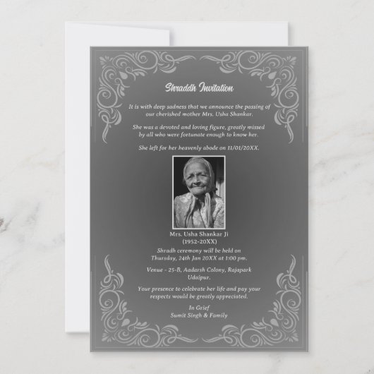 Shok Sandesh Hindu Shraddh Kaart (Voorkant)