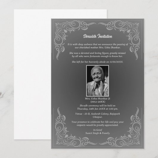 Shok Sandesh Hindu Shraddh Kaart (Voorkant / Achterkant)