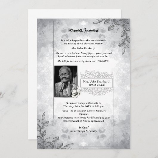 Shok Sandesh Hindu Shraddh Kaart (Voorkant / Achterkant)