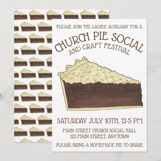 Shoo Fly Pie Social Party Dessert Bake Sale Slice Kaart (Voorkant / Achterkant)