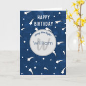 Shooistars Blue Waterverf Monogram Birthday Kaart (Gele Bloem)