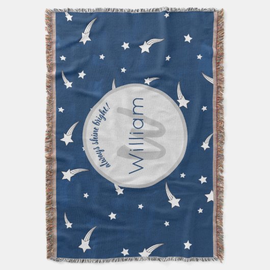 Shooistars Navy Blue Waterverf Monogram Deken (Voorkant Verticaal)