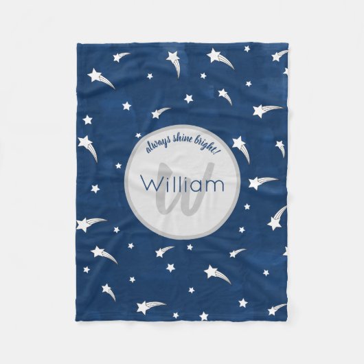 Shooistars Navy Blue Waterverf Monogram Fleece Deken (Voorkant)