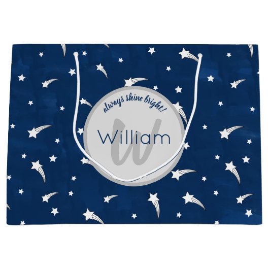 Shooistars Navy Blue Waterverf Monogram Groot Cadeauzakje (Voorkant)
