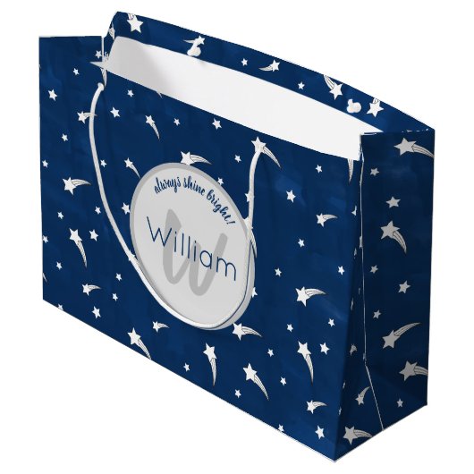 Shooistars Navy Blue Waterverf Monogram Groot Cadeauzakje (Achterkant Gekanteld)