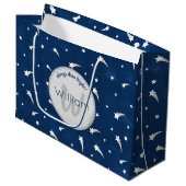 Shooistars Navy Blue Waterverf Monogram Groot Cadeauzakje (Voorkant Gekanteld)