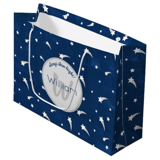 Shooistars Navy Blue Waterverf Monogram Groot Cadeauzakje (Voorkant Gekanteld)