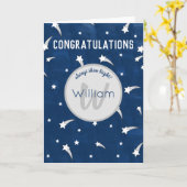 Shooistars Navy Blue Waterverf Monogram Kaart (Gele Bloem)