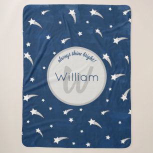 Shooistars Navy Blue Waterverf Monogram Sherpa Deken