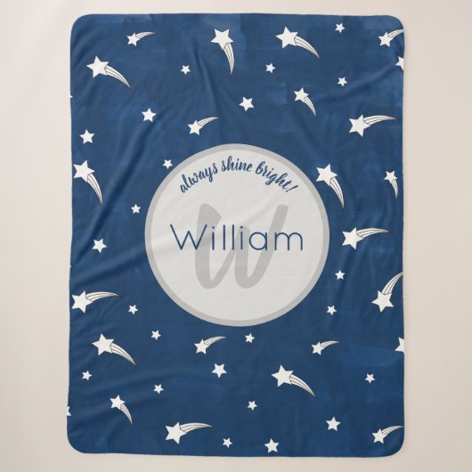 Shooistars Navy Blue Waterverf Monogram Sherpa Deken (Voorkant)