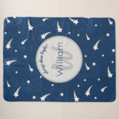 Shooistars Navy Blue Waterverf Monogram Sherpa Deken (Voorkant (horizontaal))