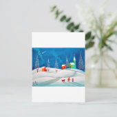 Shooister, folk naive art wintersneeuwscène briefkaart (Staand voorkant)