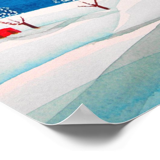 Shooister, folk naive art wintersneeuwscène poster (Hoek)