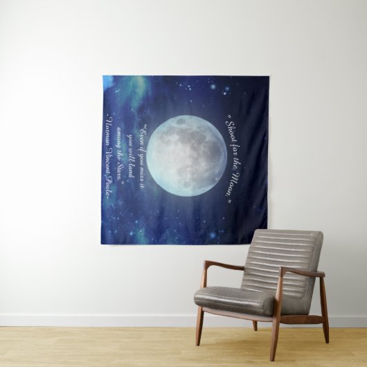 "Shoot for the Moon" citaat met Volle Maan Wandkleed (In Situ (horizontaal))