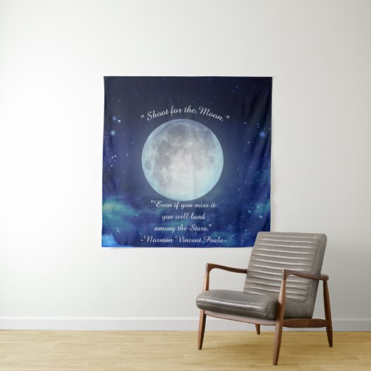 "Shoot for the Moon" citaat met Volle Maan Wandkleed (In situ)