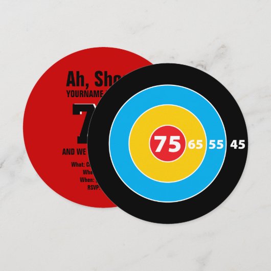Shoot! Target Hunters 75th Birthday Invitation Kaart (Voorkant / Achterkant)