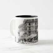 Shoot uit voor de St. Roch-kerk in Parijs Tweekleurige Koffiemok (Voorkant links)