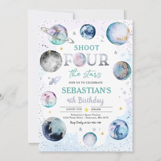 Shoot vier de sterren van de 4e verjaardag kaart (Voorkant)