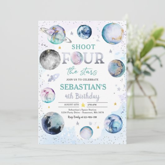Shoot vier de sterren van de 4e verjaardag kaart (Staand voorkant)